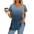 thumbnail image 4 of TQWQT Women's Summer Tops Babydoll Short Sleeve Tunic Top Peplum Vneck T-Shirt Puff Sleeve Floral Fashion Blouses Plus Size Maternity Clothes Dark Blue 2XL, 4 of 5