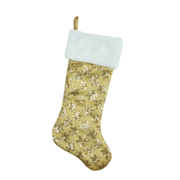 20 5 Gold And White Sequin Snowflake Christmas Stocking Walmart Com Walmart Com