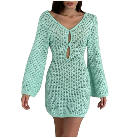 Jamicy Women s Summer Beach Skirt Solid Color Sexy Knitted Hollow Beach Bikini Swimsuit Cover Up Sun Protection Clothing