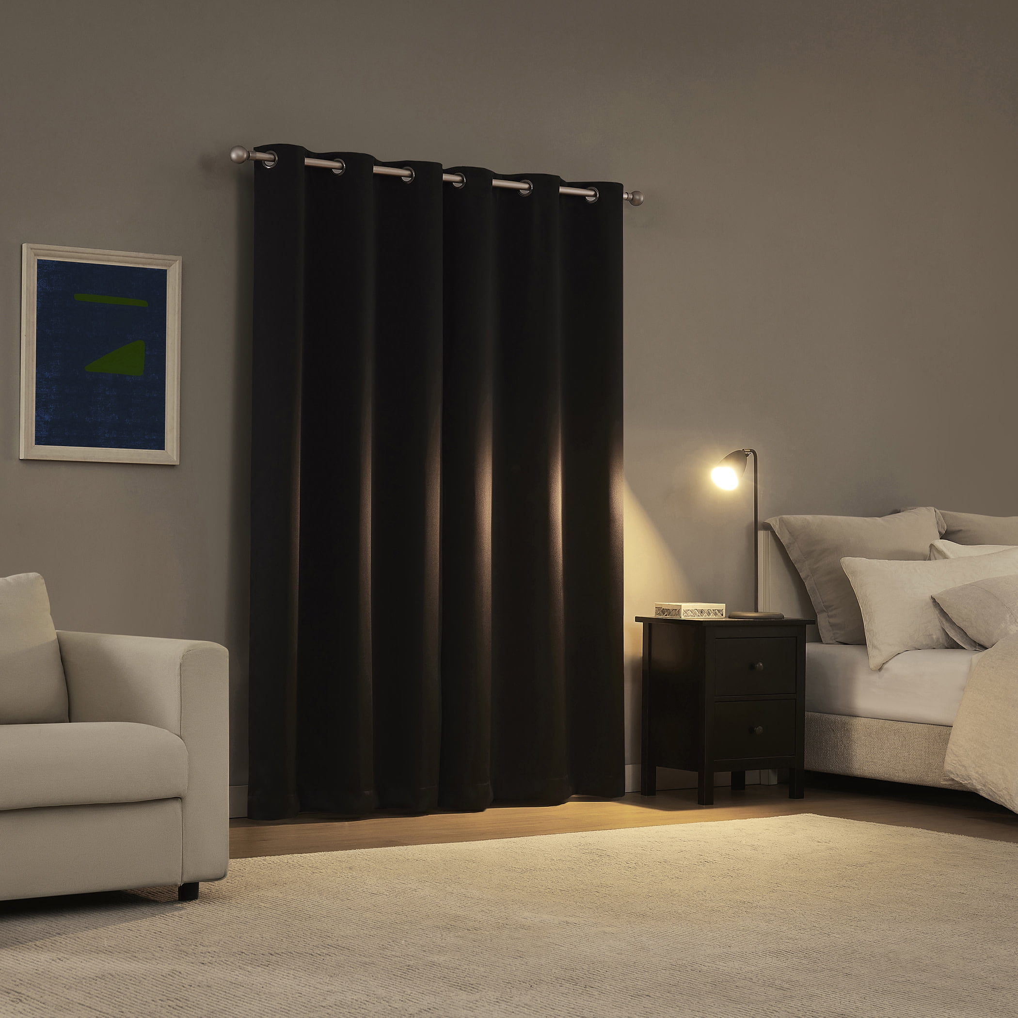 Sun Zero Graham 2-pack Magnetic Closure 100% Blackout Grommet Curtain Panel Pair, 40"W x 108"L, Black