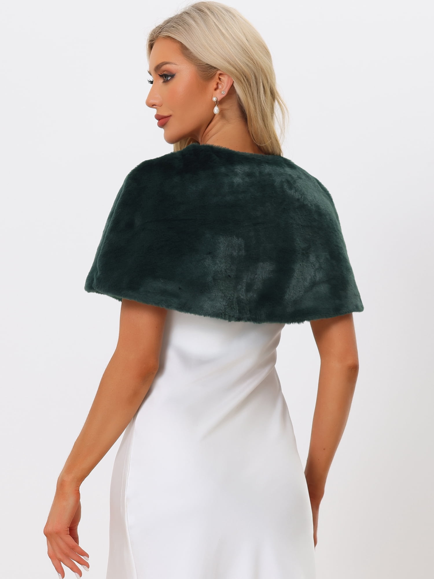 DARING DIVA Women's Faux Fur Shawl Stole Winter Wedding Wrap XS Dark Green