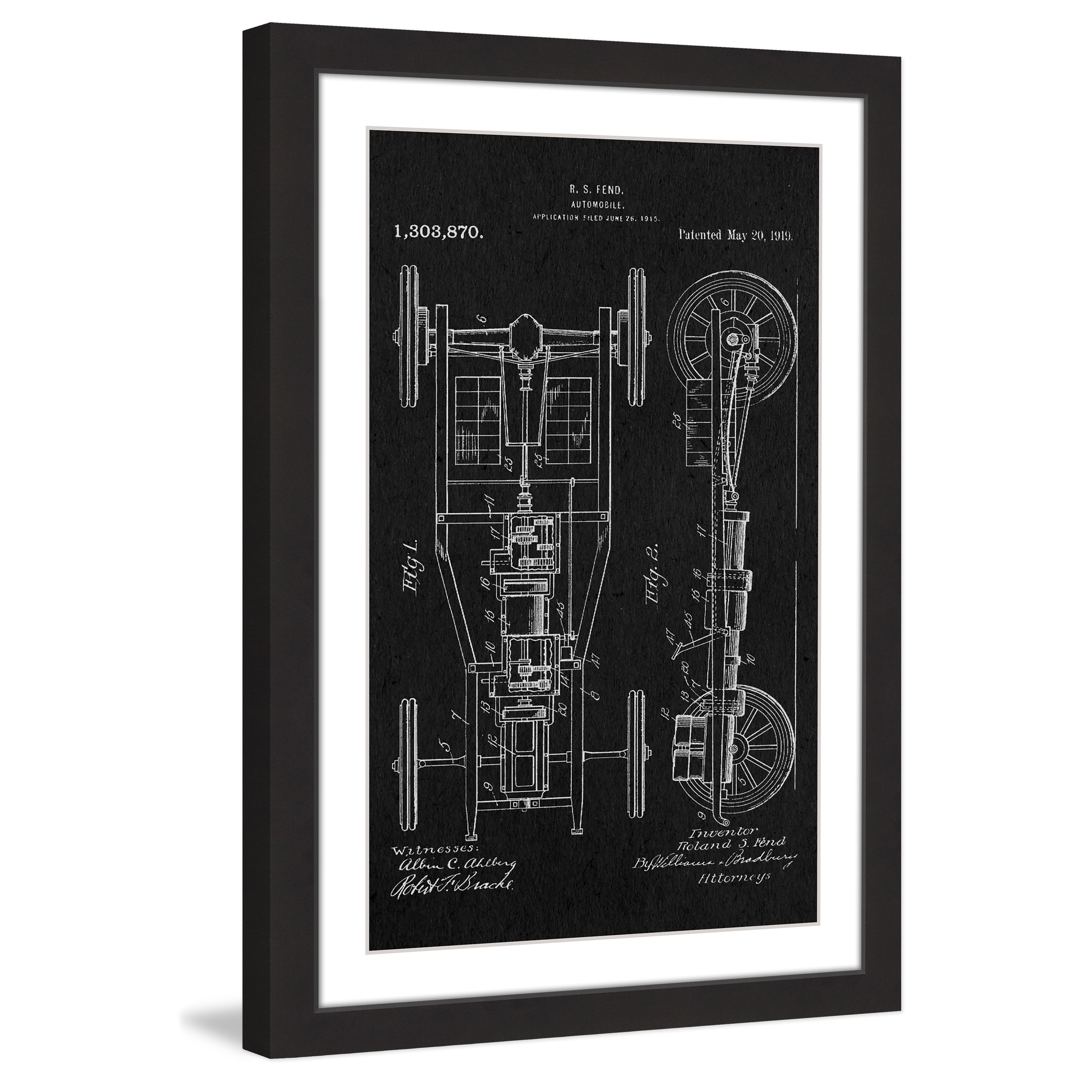 "Automobile 1919 Black Paper" Framed Painting Print