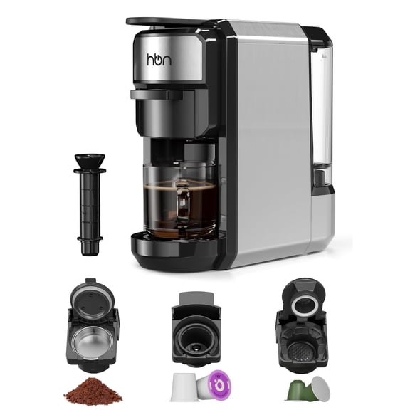 HBN 3-in-1 Coffee Maker, Multi Coffee Maker Single Serve for Nespresso Capsule & K-Cup Pods & Ground Coffee, 19Bar One-Touch Brewing Espresso Machine, 20oz Removable Water Tank, 1450W Fast Heat