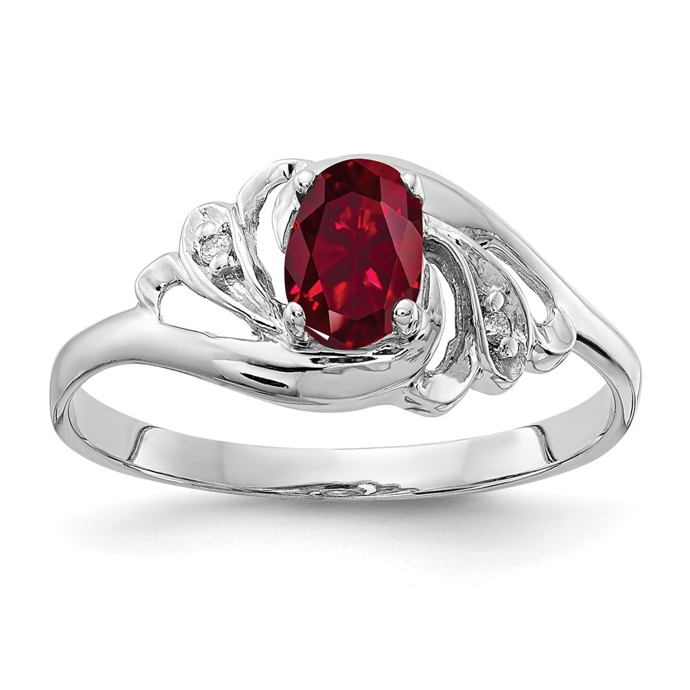 14k White Gold Ring Gemstone Womens Diamond 0.014 ct 0.6 6x4mm Oval Created Ruby AA