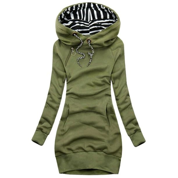 nsendm Womens Sweatshirt Adult Female Clothes Long Hoodie Jacket Sweatshirt  Top Women Stripe Pocket Sleeve Fashion Hooded Long Ladies Hoodies Pullover  Green Size 3XL 