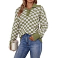 thumbnail image 1 of Liacowi Women Juniors Knitted Sweater Checkerboard Print Long Sleeve Pullover Retro Jumpers Tops Fall Loose Knitwear for Teen, 1 of 9