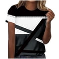 thumbnail image 1 of Tops Cortos para las Mujeres, Estampado Cuello Redondo Camiseta de Manga Corta, Moda Casual Blusa de Poliéster Ligero, 1 of 8