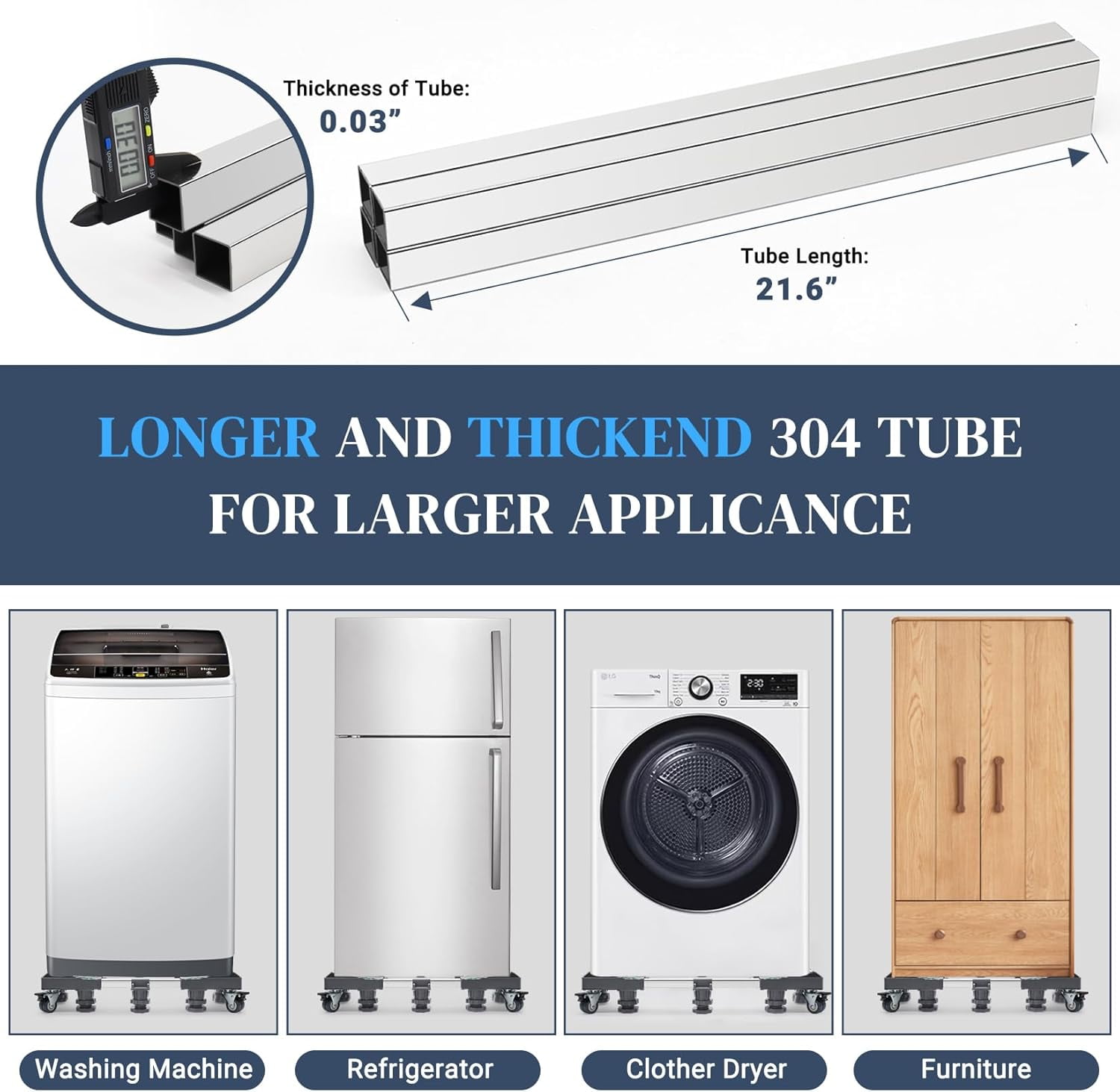 Appliance Dolly Cart, Mini Fridge Stand Furniture Dolly with 4 Twin Locking Wheels, Adjustable Furniture Mover Mobile Roller Base for Washing Machine, Dryer, Refrigerator, Laundry Pedestal