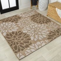JONATHAN Y SANTA MONICA 9' Square Area Rug, Zinnia Floral Textured Weave - Brown/Cream, SMB110I-9SQ