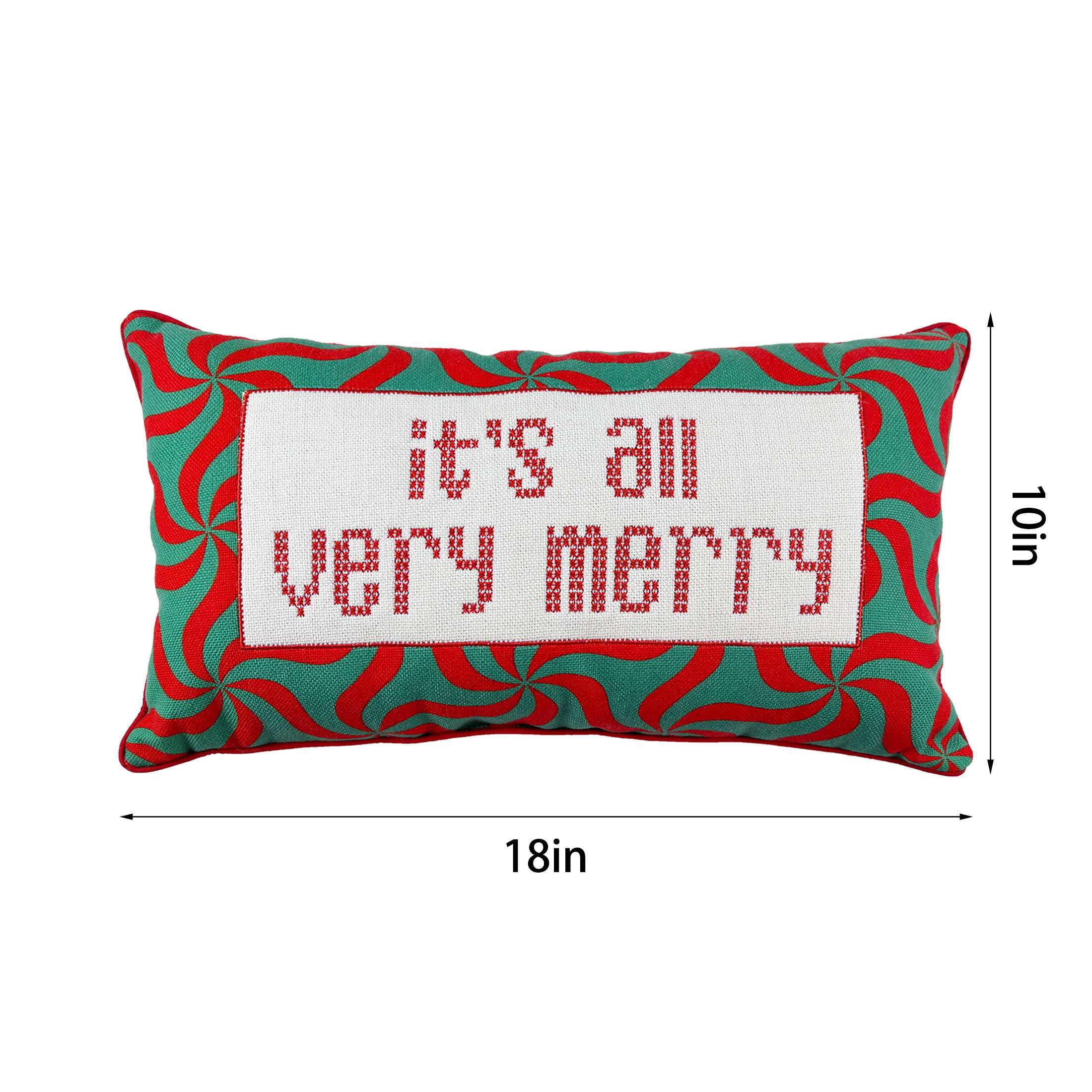 Holiday Time Merry Decorative Lumbar Christmas Pillow, Green/Red