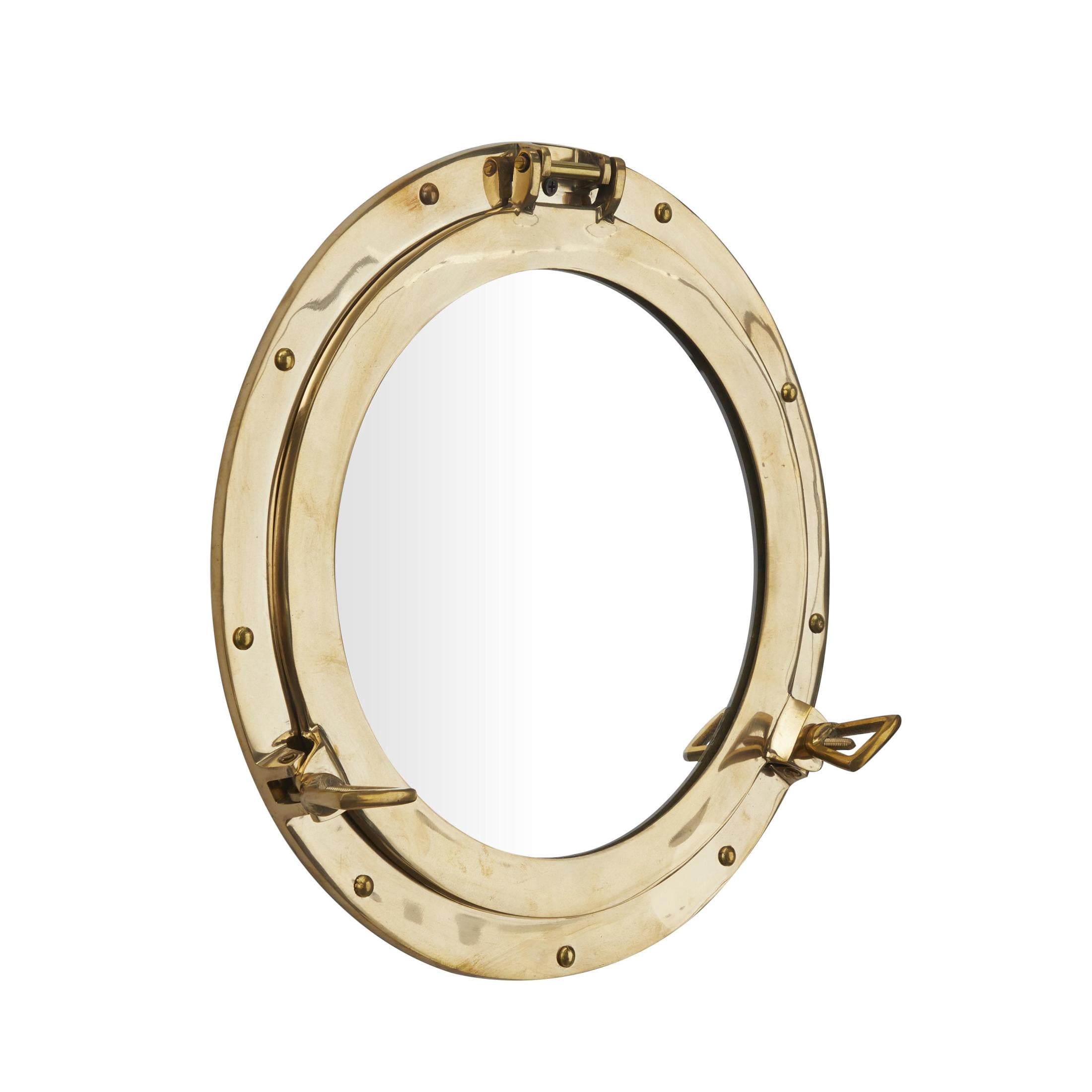 DecMode 15" x 15" Gold Sail Boat Wall Mirror with Port Hole Detailing
