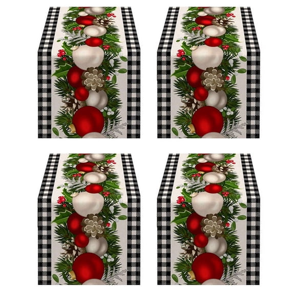 4X Black and White Gingham Christmas Table Runner Check Xmas Decoration Holiday Home Kitchen Decor
