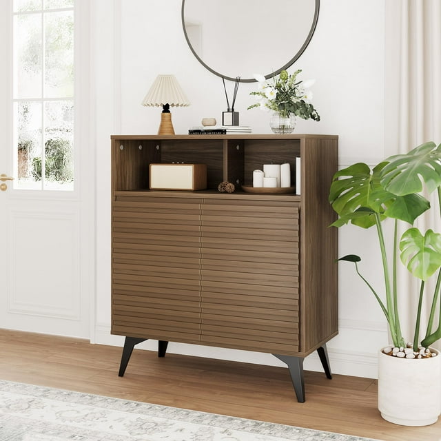 Yiwa Storage Cabinet for Dining Room & Entryway, Modern Fluted Buffet with Adjustable Shelves, Sideboard