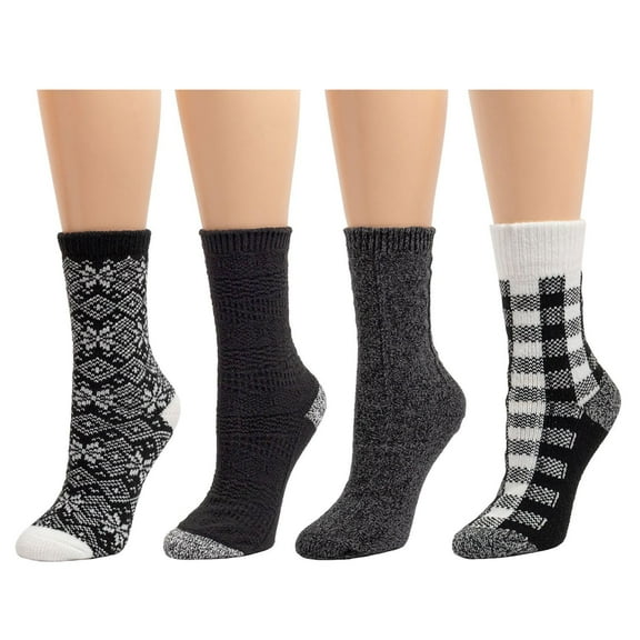 4 Pair Womens Cuddl Duds Leg Layering Boot Crew Socks Plushfill Black Gray