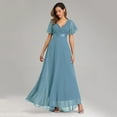 thumbnail image 3 of Women's Classic Chiffon Short Sleeve Pleated V-Neck Floor Length Bridesmaid Dresses, 3 of 5