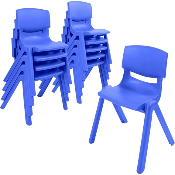 Stackable School Chairs, 12in Seat Height, Kids Furniture, Blue, 10-Pack