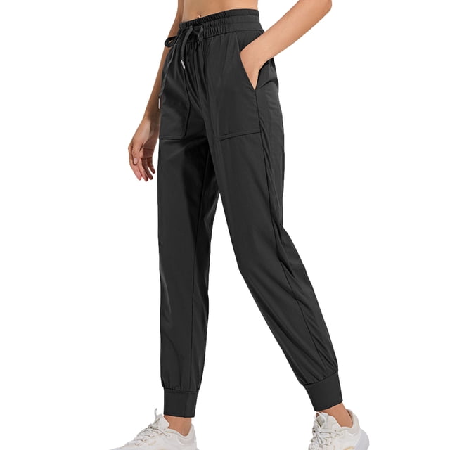 Pantalones deportivos de cintura alta para mujer, pantalones deportivos con cordón y bolsillos
