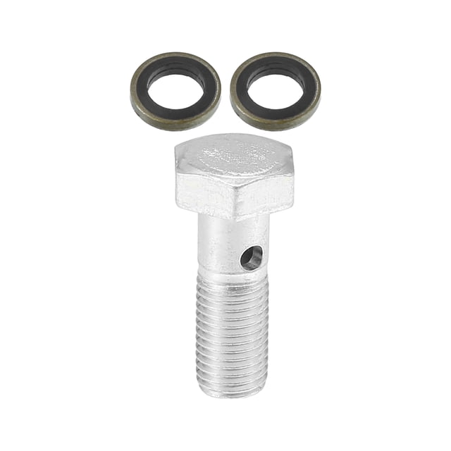 Unique Bargains 1 Set Car Brake Line Fitting Adapter 1.10' Length M8x1 Thread Single Hollow Bolt with 2 Copper Washers