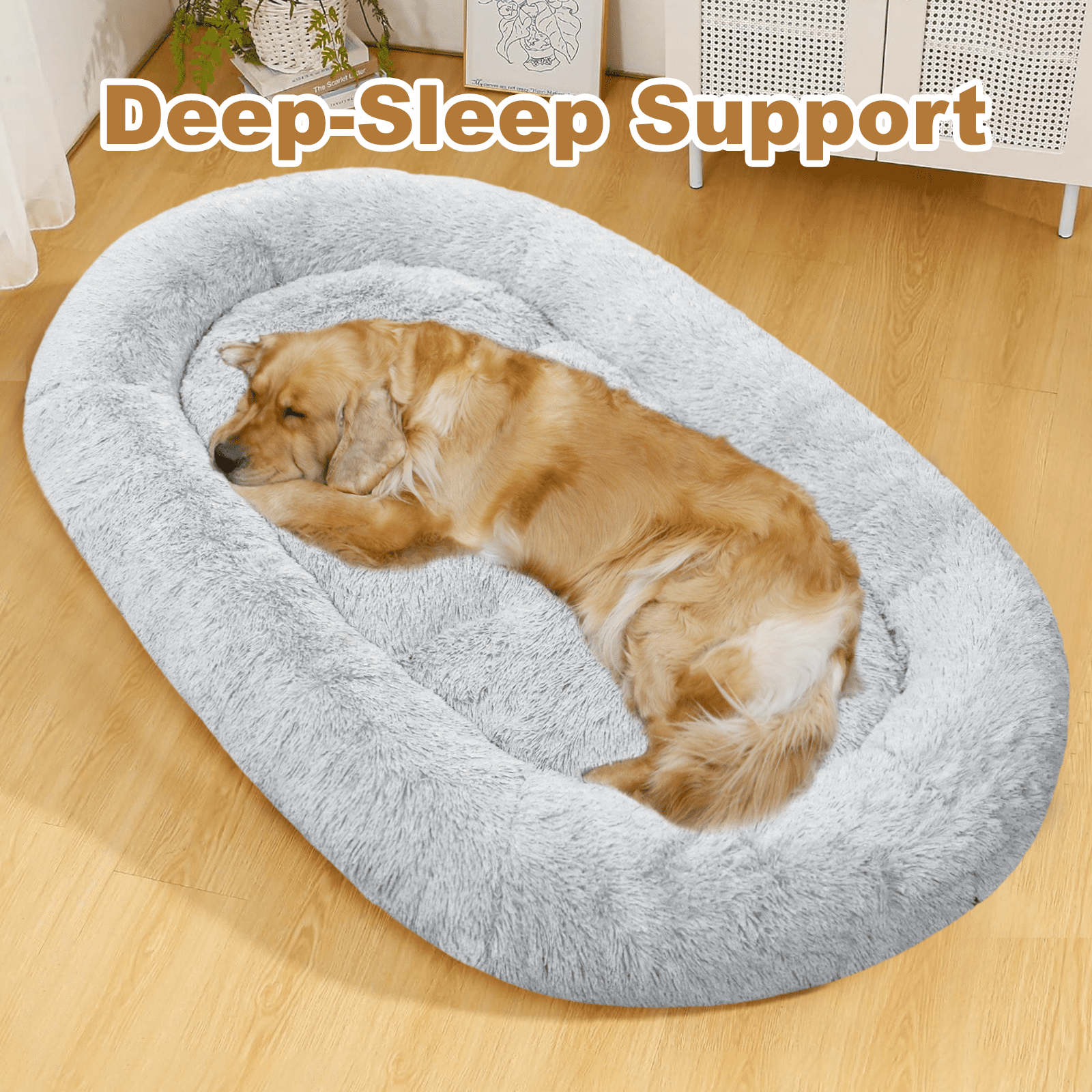 Extra Large 67" X 43" X 8" Orthopedic Pet Bed For Humans And Dogs, Plush High-Loft Mattress With Removable Handles & Non-Slip Bottom - Grey