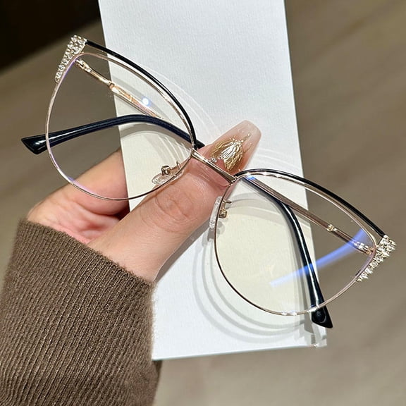 Fashion Exquisite Diamond Studded Metal Cat Eye Eyeglass Frame For Women Anti Blue Light Glasses Computer Optical Spectacles