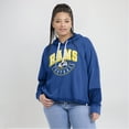 thumbnail image 6 of Women's Fanatics Royal Los Angeles Rams Lightewight Modest Crop Lounge Helmet Arch Pullover Hoodie, 6 of 7