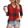 thumbnail image 7 of Drovellove Women's Checkered Print 3/4 Length Sleeve Blouse - V Neck Casual Loose Fit Top, 7 of 7