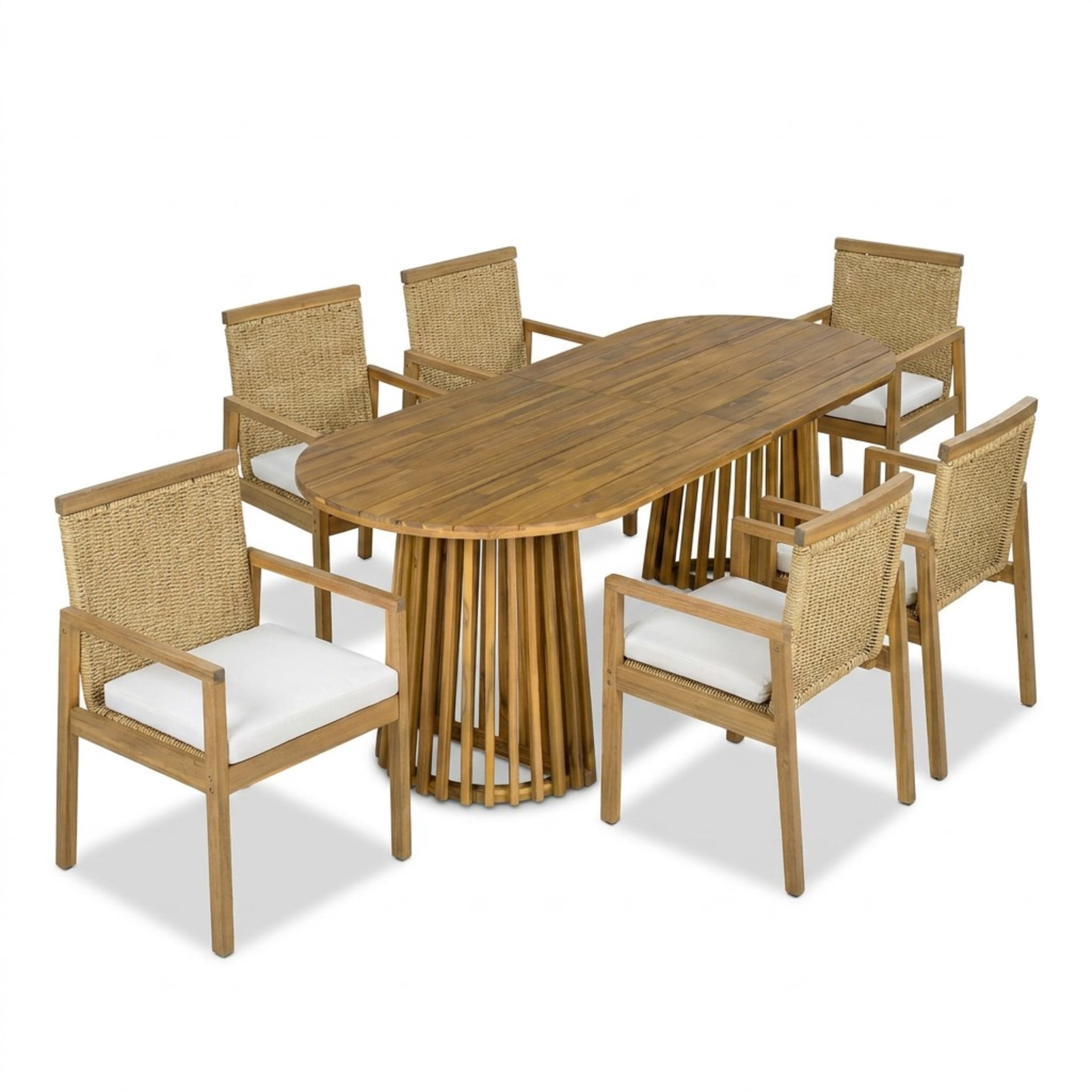 Christopher Knight Home 7-Piece Coastal Outdoor Wood Dining Set, Teak Oval Table and Light Teak Wicker Chairs