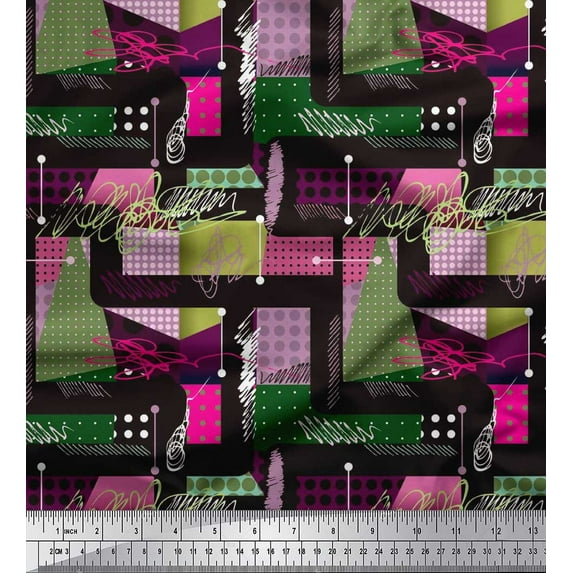Soimoi Poly Georgette Fabric Patchwork Color Block Print Sewing Fabric Yard 52 Inch Wide