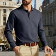 thumbnail image 4 of Men's Jacquard Knit Shirt Solid Long Sleeve Quarter Button Lapel Pullover Work Top Gray S, 4 of 9