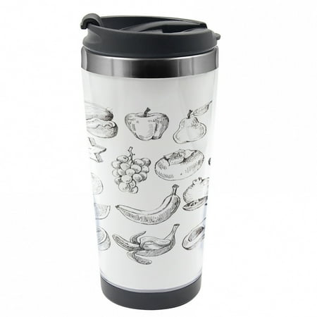 

Fruit Travel Mug Hand Drawn Berries Food Steel Thermal Cup 16 oz by Ambesonne