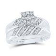 thumbnail image 2 of Solid 10K White Gold His and Hers Trio Three Rings Set Real Natural Diamond Cluster Matching Rings Wedding Band Set 1/3 Carat ( .33 Cttw ) - (L = 8, M = 10), 2 of 6