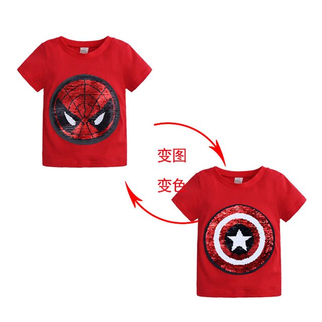 Ropa de verano para bebés, camisetas para niñas y niños, 1 Uds., gráfico de cambio de lentejuelas mágicas, camiseta informal de algodón Reversible a la moda, camisetas para niños Tee8 Gao Jinjia LED