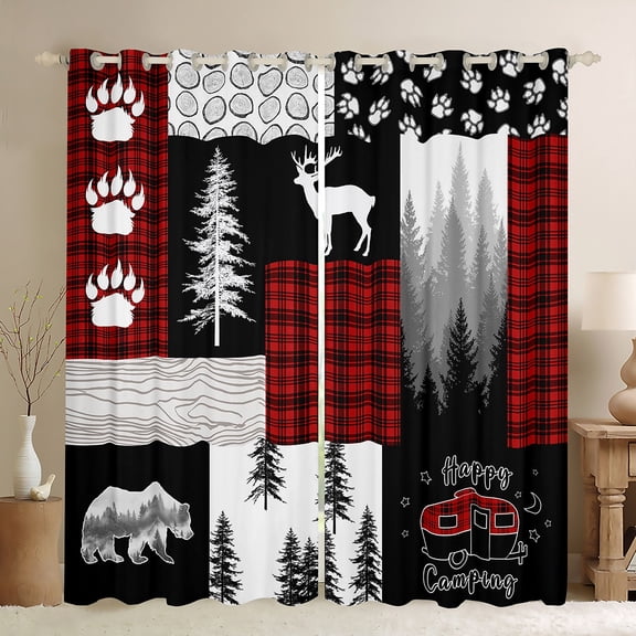 Homewish Jungle Wildlife Bear Black Out Curtains,Happy Camping Curtains Pack of 2 (42x63 Each),Cute Bear Paws Bedroom Curtains For Boys Kids,Super Cozy Room Decor