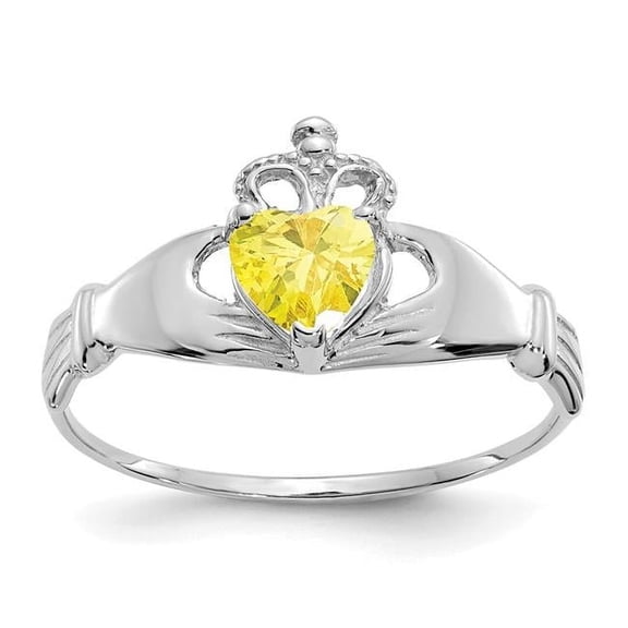 Finest Gold 14K White Gold CZ November Birthstone Claddagh Heart Ring