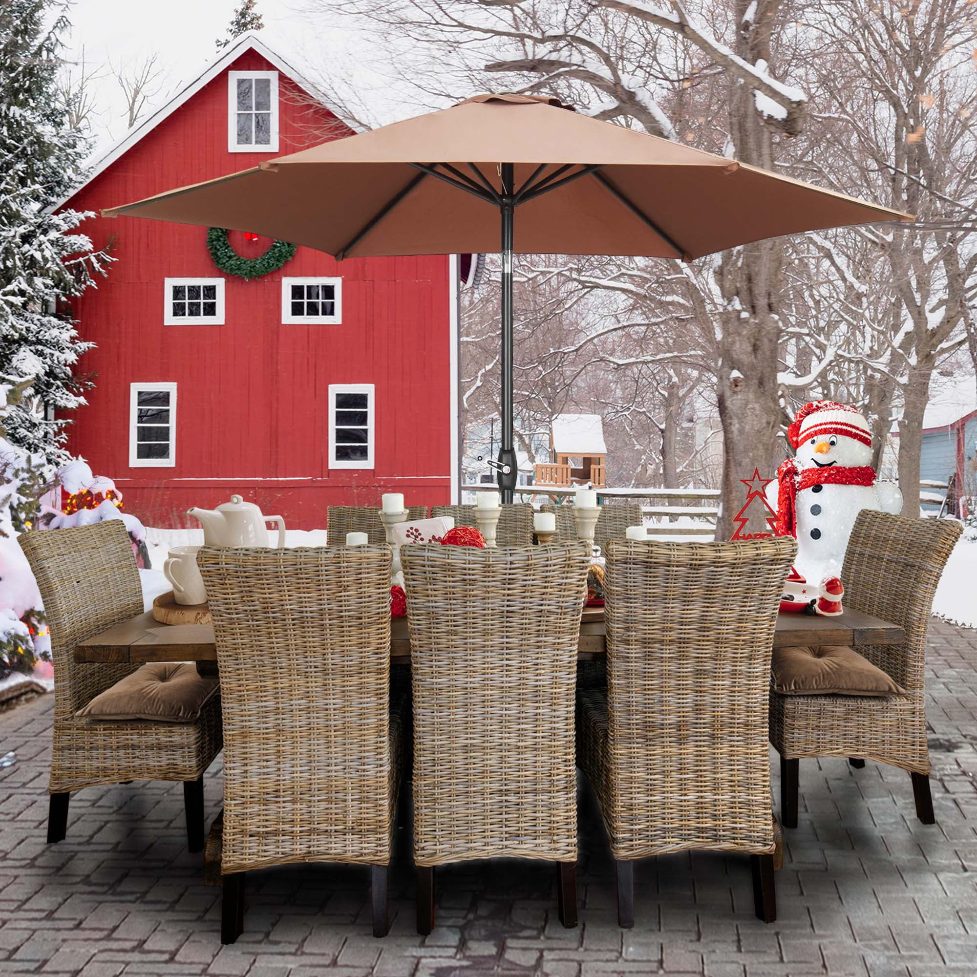 Autlaycil 9ft Outdoor Patio Umbrella, Durable Ribs with Tilt and Crank for Table, Garden, Poolside - Brown
