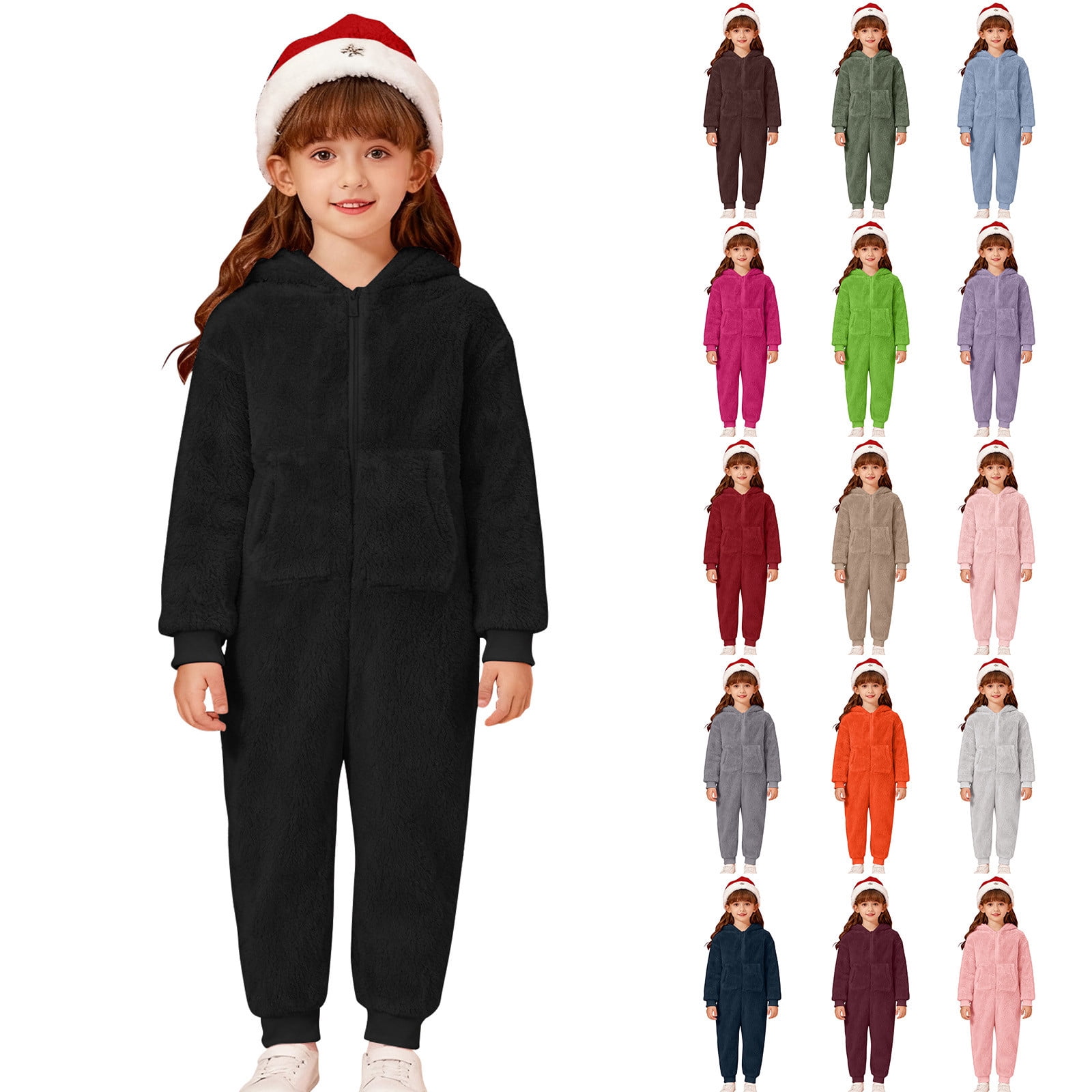 Adeawade Child Onesie For Boys 5-6 Years Long Sleeve Round Neck Boys Warm Hooded Onesie Jumpsuit Winter Warm Lined Pajama Outfit For Toddler Kids Trend Playsuit Black