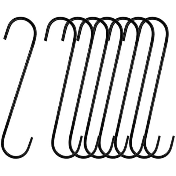 8 Pack Large S Hooks for Hanging Heavy Duty 8 Inch Long S Hooks for Hanging Plants Steel Metal Hanger Black Extension Hook for Closet Hanging Jeans Clothes Bird Feeders Garden Indoor Outdoor
