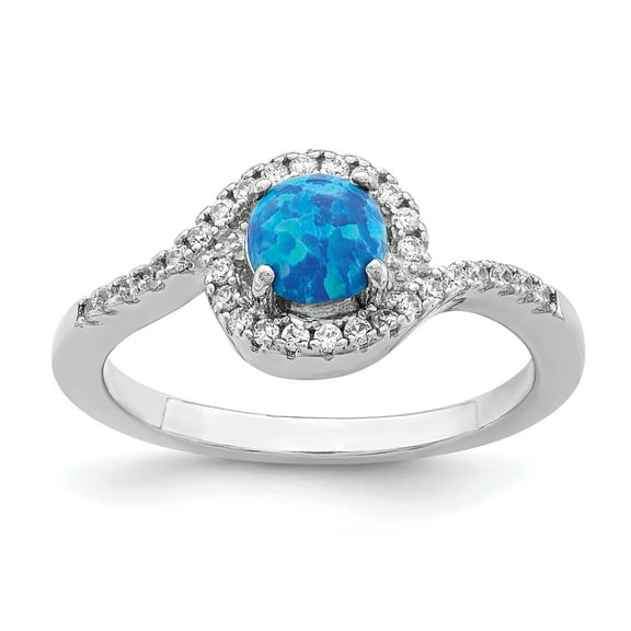 Primal Silver Sterling Silver Rhodium-plated Lab Created Blue Opal and Cubic Zirconia Halo Ring