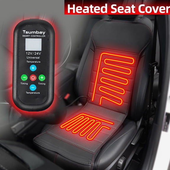 Universal Heated Car Seat Cushion Front Pad Carpet Warmer Pad 12-24V Winter Leather Black