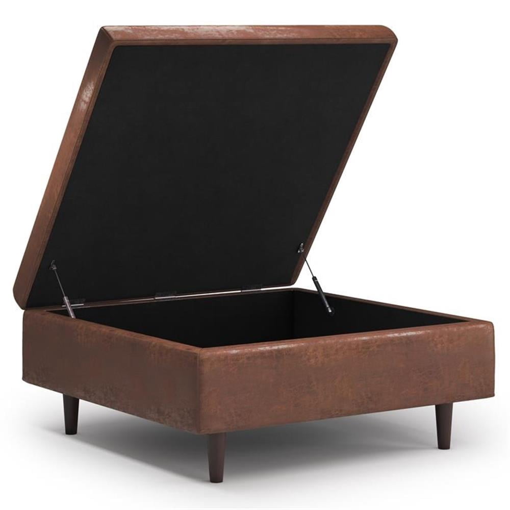 Pemberly Row 38"W Large Coffee Table Ottoman - Saddle Brown Faux Leather