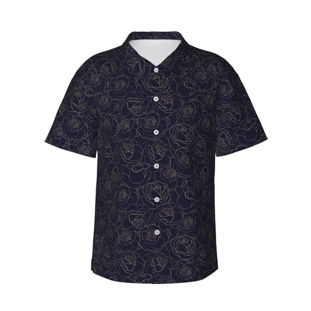 Fotbe Copper-Gold Gloss Outline Rose1 Camisa Hawaiana para Hombre Unisex – Camisa Casual de Verano con Botones de Manga Corta de Algodón y Lino,Large