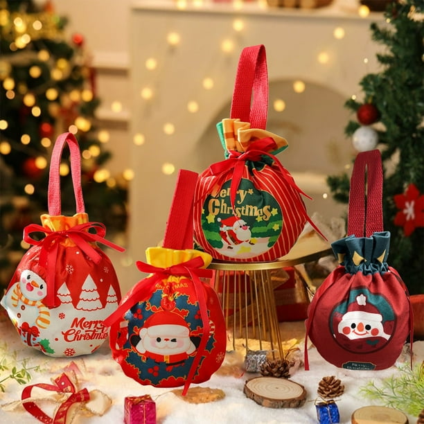 Bolsa de Regalo con Cordón Ajustable con Diseño de Manzanas Navideñas | Bolsa de Tela para Dulces | Multicolor | 13×23Cm | 1 Unidad