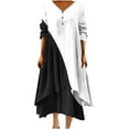 thumbnail image 1 of Pisexur Robes pour Femmes Mode Couleur Patchwork Imprimé Col en V Robe Maxi Été Décontractée Manches 3/4 Robe Soleil Élégante Ample Fluide Ourlet Irrégulier Bouton Robe de Plage Grande Taille Longue Robe P-5TG, 1 of 5