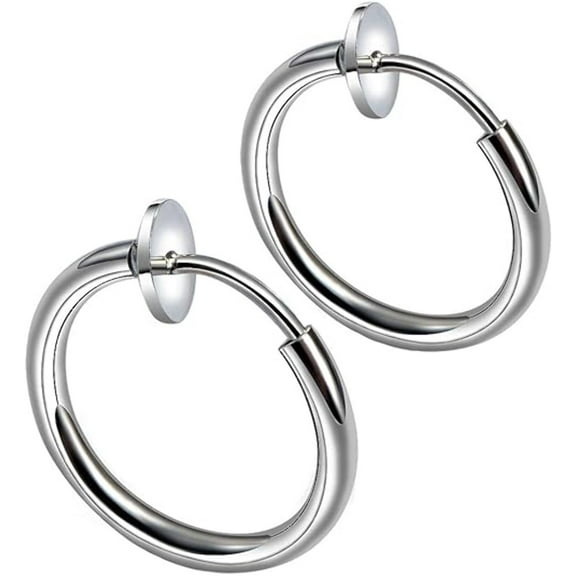 Retractable Clip On Fake Non Piercing Hoop Ring  Spring Hinge - Pair