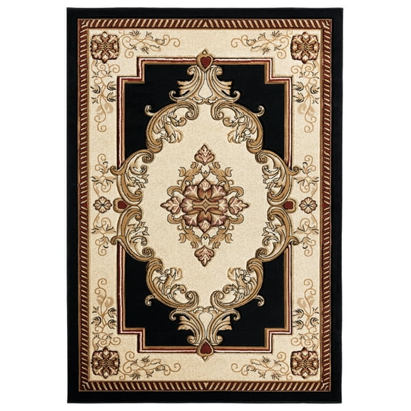 Designer Home Swan Area Rug 2050 10570 Fallon Black Petals Bulbs 5' 3" x 7' 6" Rectangle