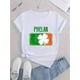 thumbnail image 2 of Clover & Letter Print Comfy T-Shirt, Round Neck Short Sleeve Sports Tee, Women's Activewear, 2 of 6