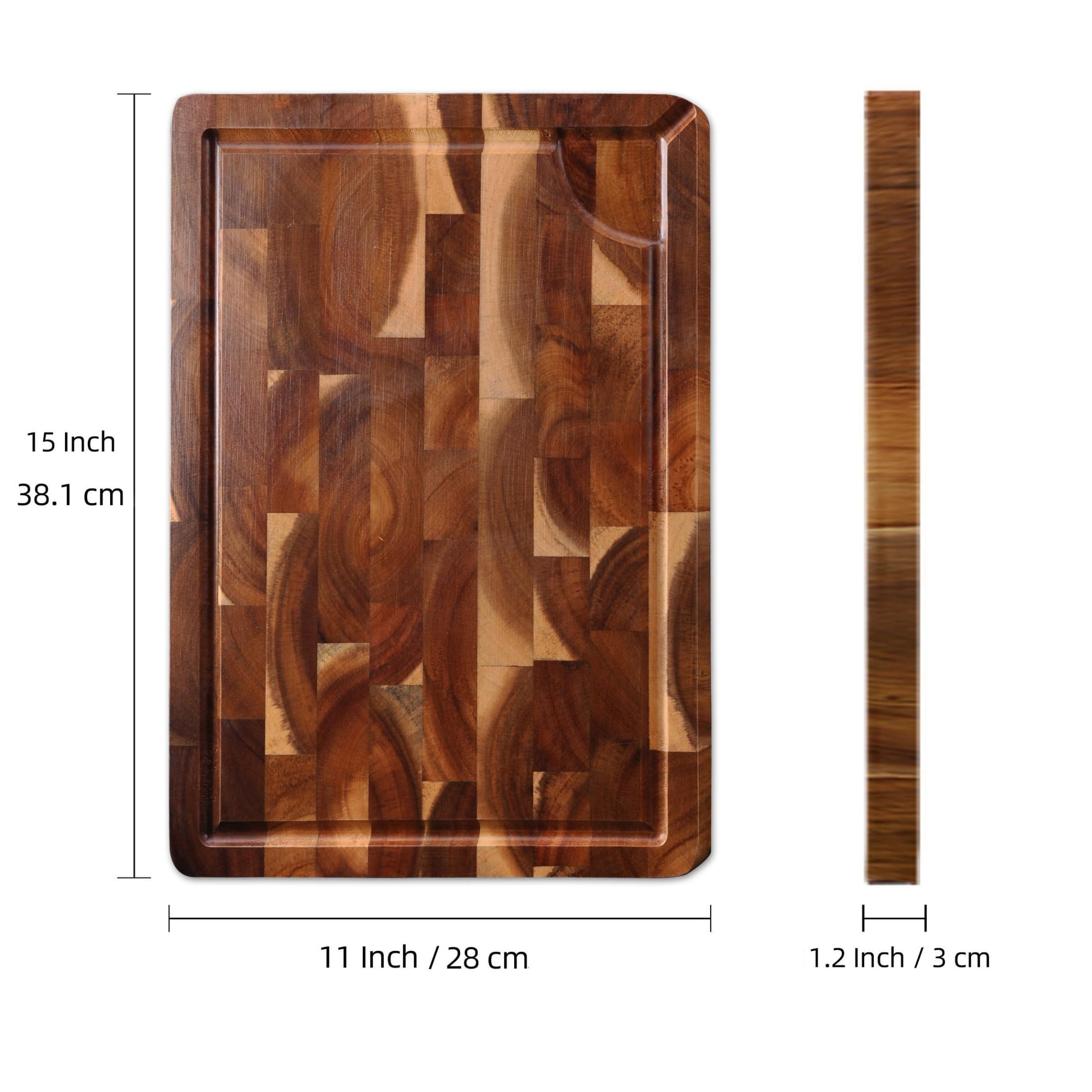 TJ POP End Grain Cutting Board 15"x11"x1.2'', Premium Acacia Wood Cutting Board with Juice Groove, TJ POP Medium Chopping Board for Kitchen, Butcher Block, 1.2" Thick