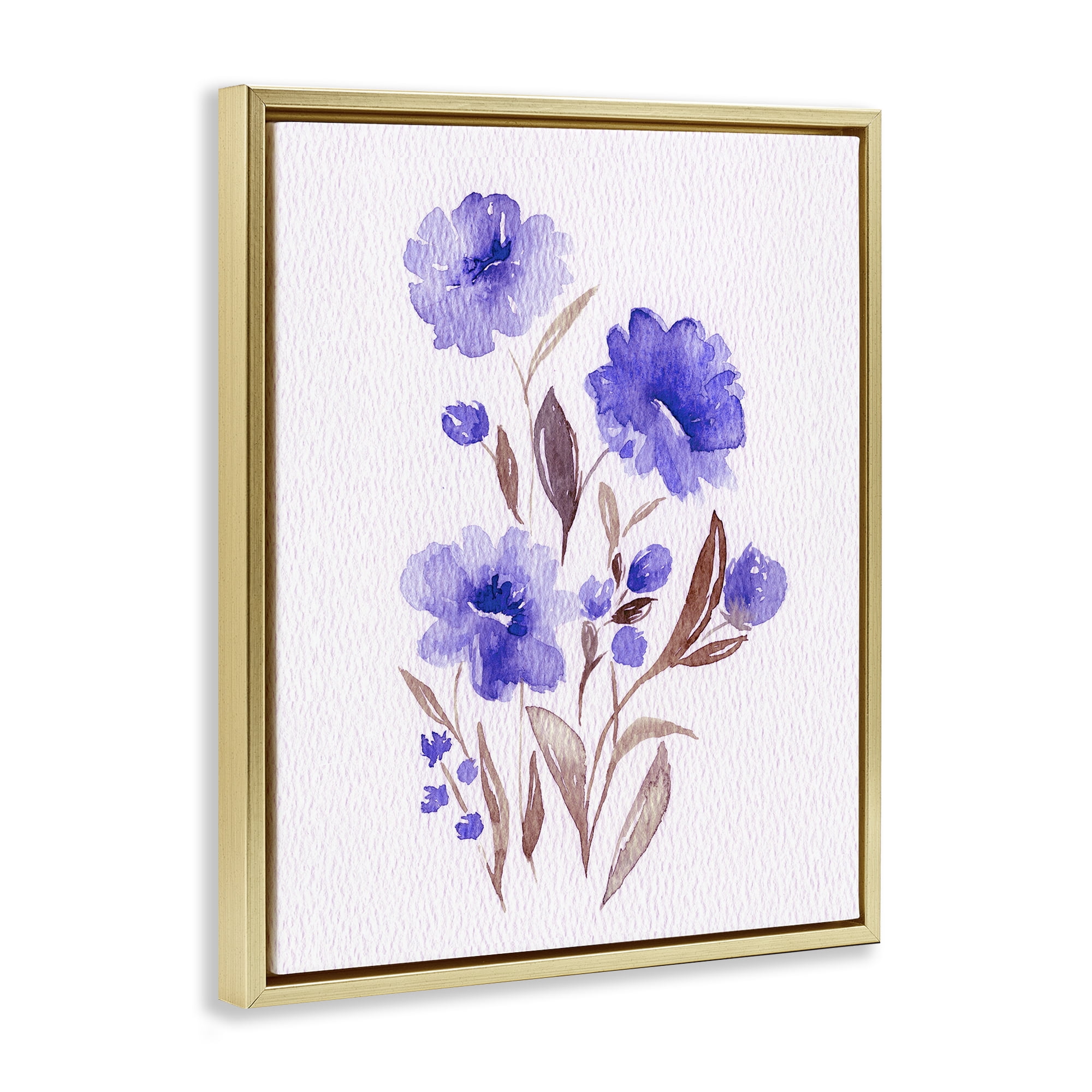 Stupell Industries Watercolor Purple Blossoms Gold Framed Floater Canvas Wall Art, design by Leah Noel Art