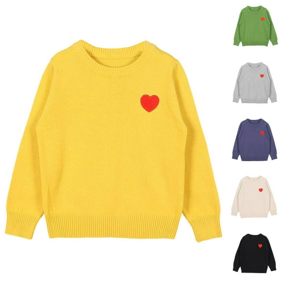 NAISIBABY Boys Girls Sweater(1-7T), Long Sleeve Crew Neck Heart Knitted Toddler Fashion Cotton Pullover Tops Yellow 7T