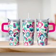 thumbnail image 2 of Leak Proof 20oz Double Wall Insulated Tumbler with Handle, Geometric Stainless Steel Travel Coffee Mug Includes Straw, 2 of 5